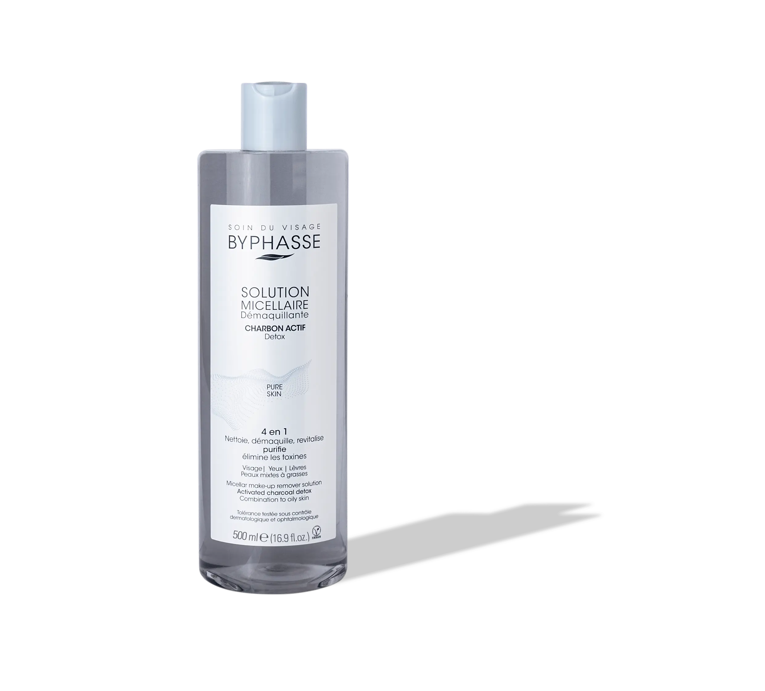 BYPHASSE SOLUTION MICELLAIRE DEMAQUILLANTE 4 EN 1 AU CHARBON ACTIF 500ML